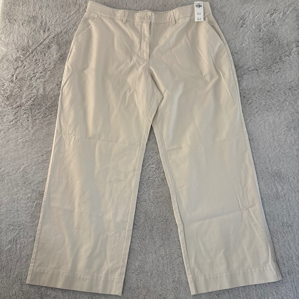 NEW Abercrombie Fitch‎ Women XL Beige Wide Leg Cotton Pants Khaki Chino Preppy